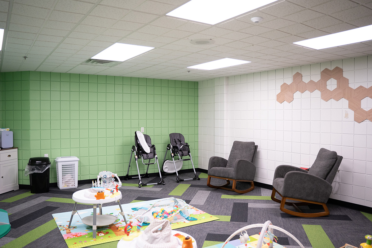 Green nursery room at a church.