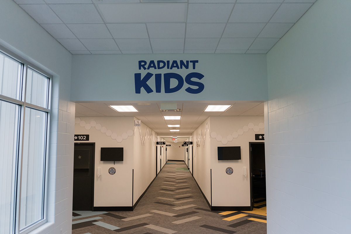 PMV - Project Highlight - Radiant Church Kids Hallway Hallway at a church heading to the kids wing.