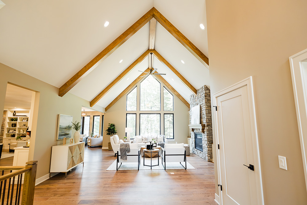 Large living room that PMV Painting painted and stained the woodwork in Kalamazoo, MI