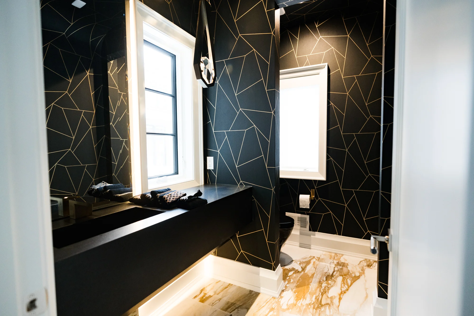 Luxury bathroom with detailed wall finish and clean paint lines showing high-end interior painting quality