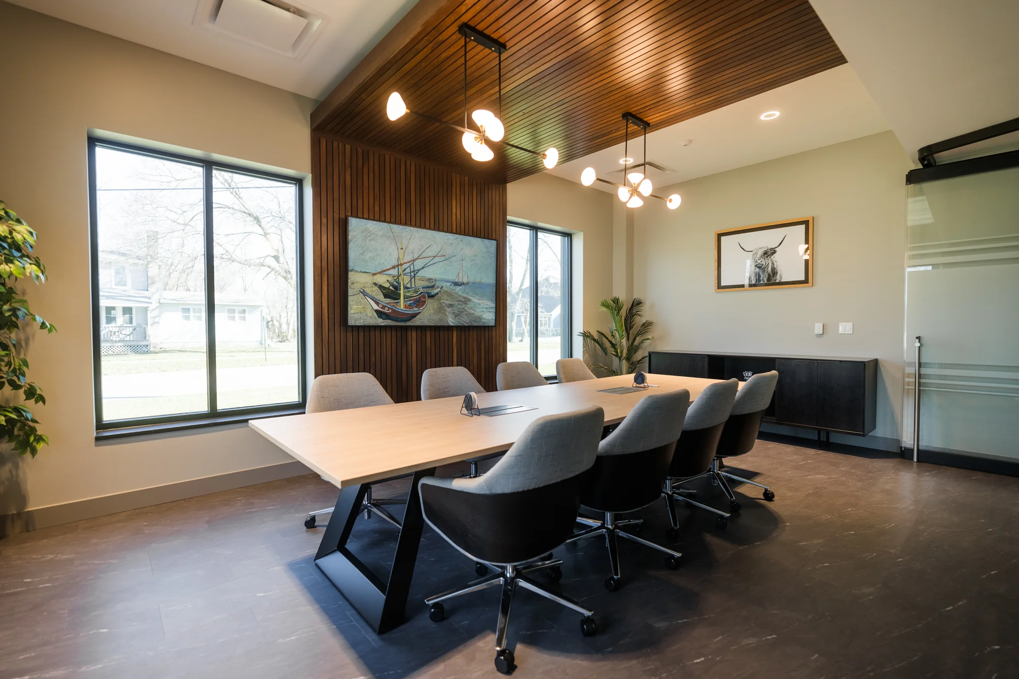 Finished commercial interior painting in a Highland Financial Group conference room