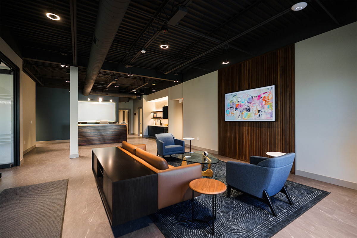 Modern commercial office reception and lounge with professionally painted walls