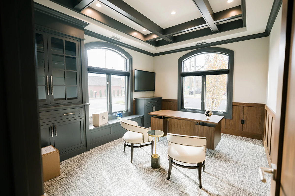 Executive office with professionally painted walls and detailed interior finishes